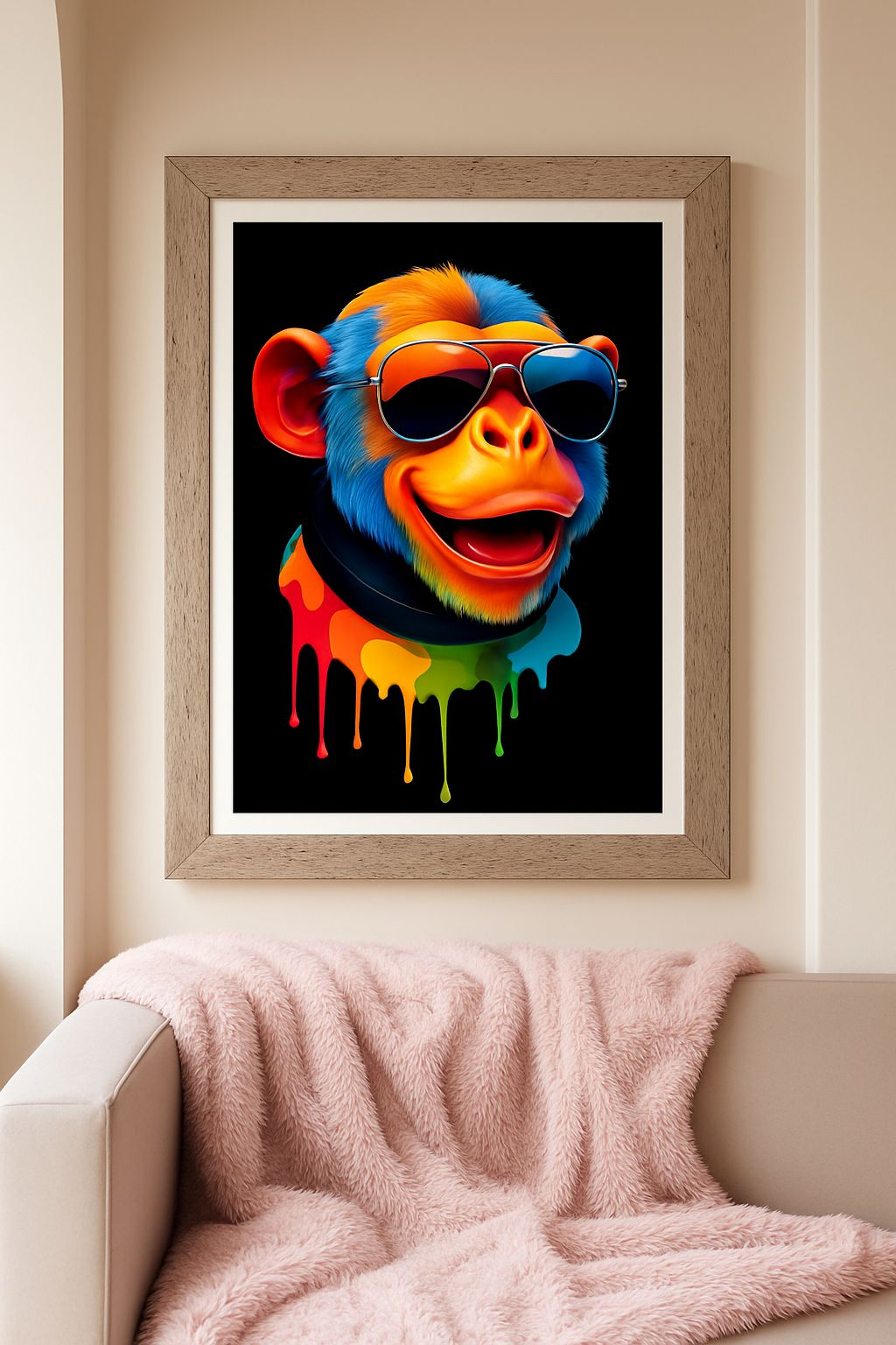 Colorful Monkey with Sunglasses – A4 Pop Art Print on Glossy Photo Paper (Unframed)