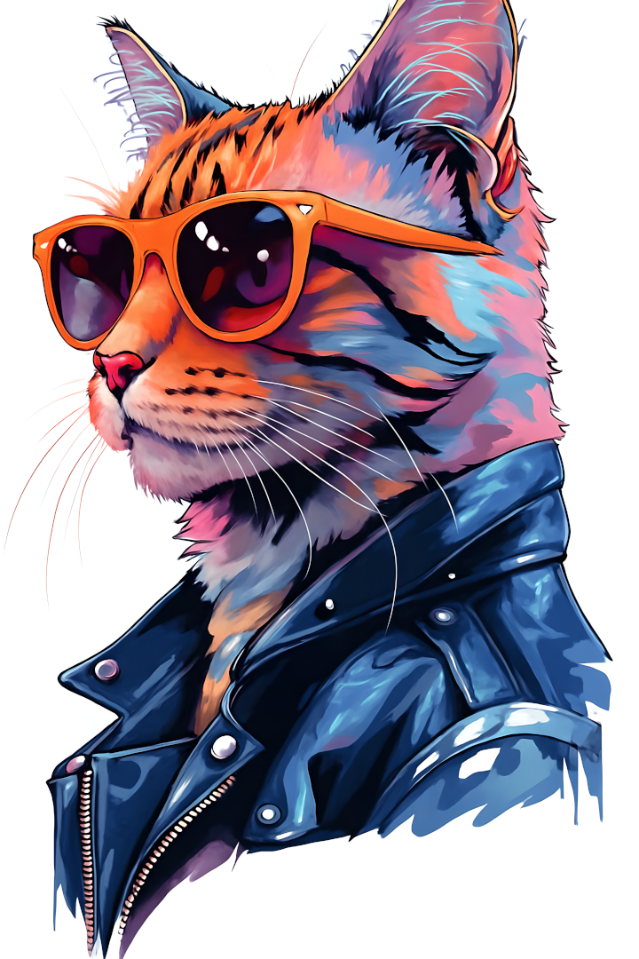 Cool Cat – Neon Rebel Poster (A4, glänzendes Fotopapier)