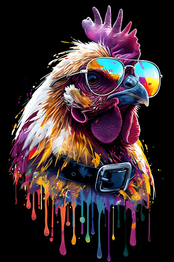 Buntes Hühnerposter mit Sonnenbrille – A4 Glossy Pop Art Print