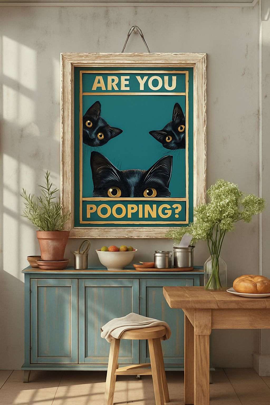 “Are You Pooping?” – Funny Cat Bathroom Poster (A4, Glossy Finish)