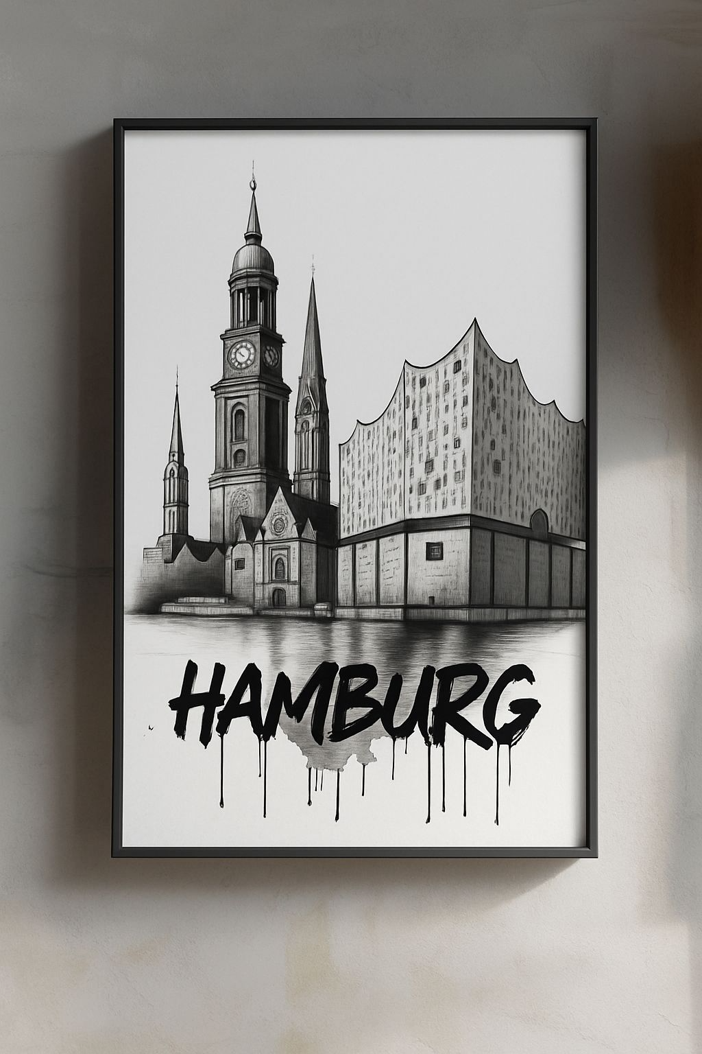 Hamburg City Landmarks – A4 Black & White Sketch Art Print (Unframed)