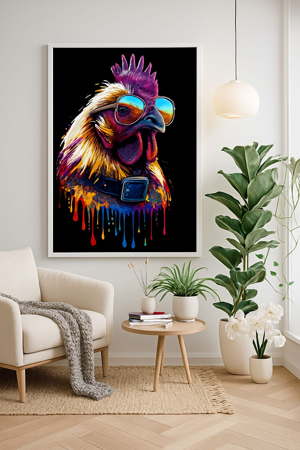 Buntes Hühnerposter mit Sonnenbrille – A4 Glossy Pop Art Print