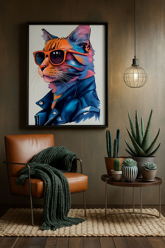 Cool Cat – Neon Rebel Poster (A4, Glossy Photo Paper)