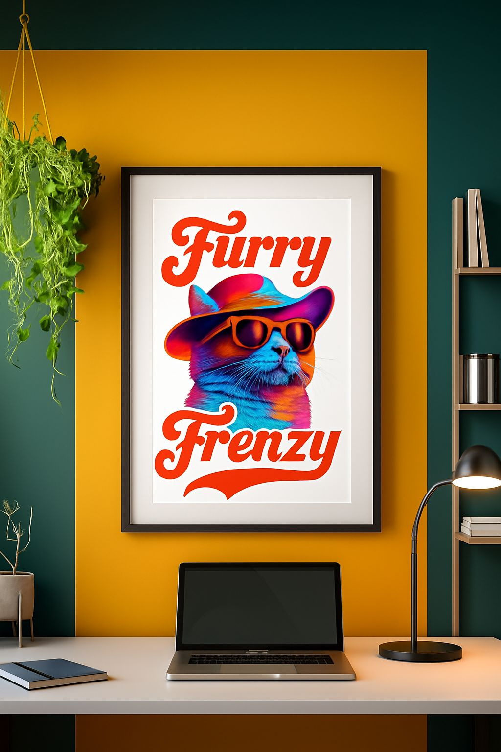 Furry Frenzy – Neon Cool Cat Poster (A4, Glossy Finish)