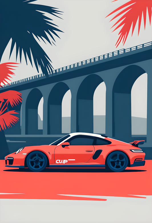 Red Sports Car – A4 Minimalist Poster Print in Retro Racing Style (Unframed)
