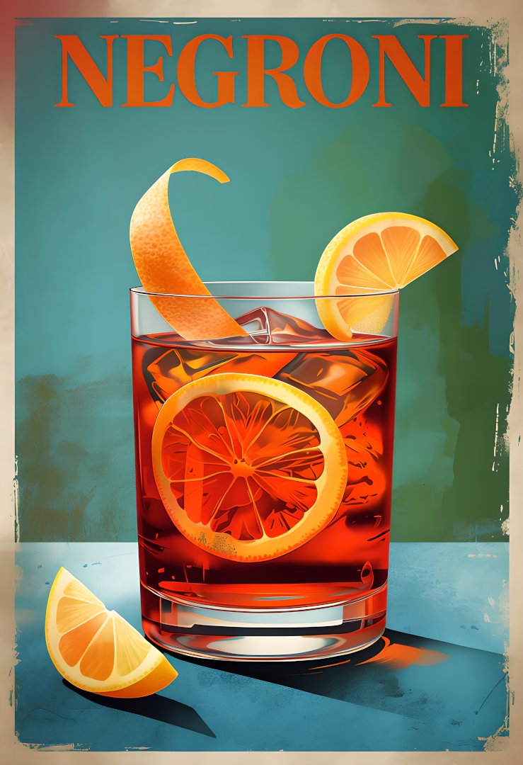 Negroni – Vintage Cocktail Art Poster (A4, Glossy Photo Paper)